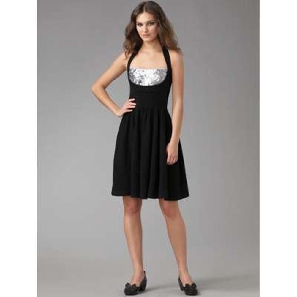 Black knit dress with silver sequins